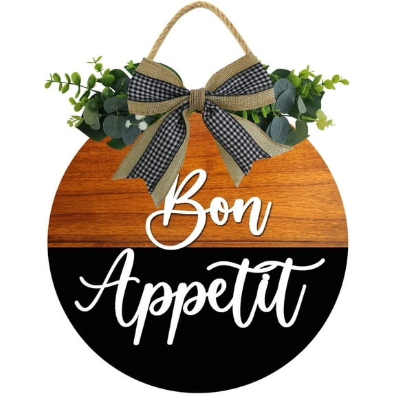 Eveokoki 12" Door Decor Sign,Rustic Hanging Bon Appetit Wooden Signs Family Sign Rustic Wall Decor Indoor and Outdoor Vintage Wooden Decoration Farmhouse Primitive