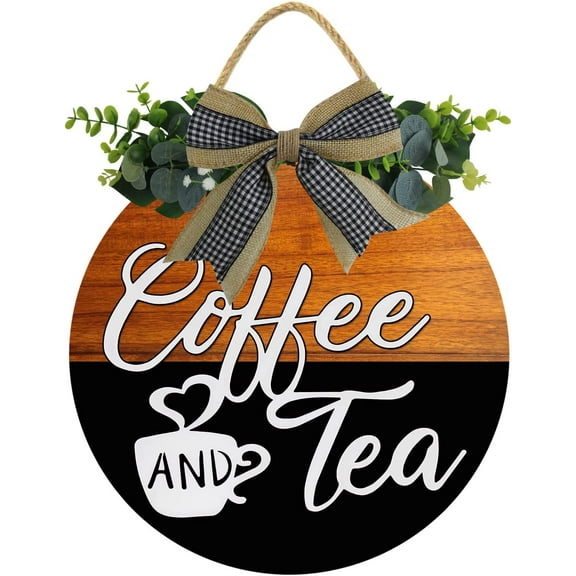 Eveokoki 12" Door Decor Sign,Rustic Hanging Coffee And Tea Bar Sign Wooden Signs Family Sign Rustic Wall Decor Indoor and Outdoor Vintage Wooden Decoration Farmhouse Primitive
