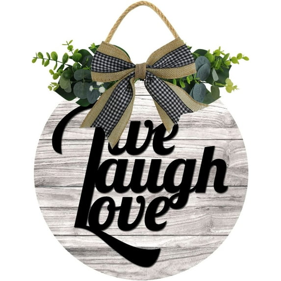 Eveokoki 12" Door Decor Sign,Rustic Hanging Live Laugh Love Wooden Signs Family Sign Rustic Wall Decor Indoor and Outdoor Vintage Wooden Decoration Farmhouse Primitive