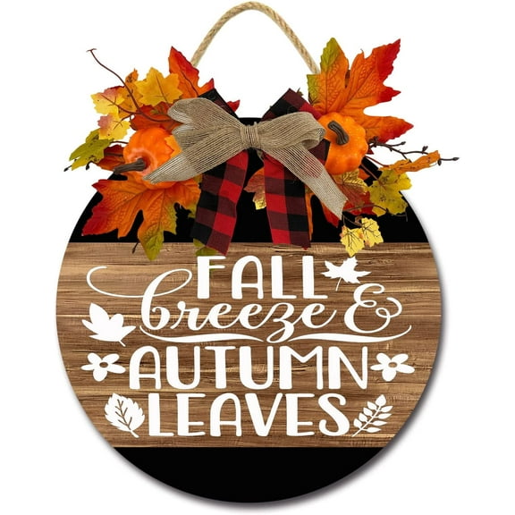 Eveokoki 12" Fall Breeze Autumn Leaves Wreaths for Front Door Welcome Sign for Front Door Farmhouse Front Porch Decor, Fall Wreaths,Rustic Door Hangers