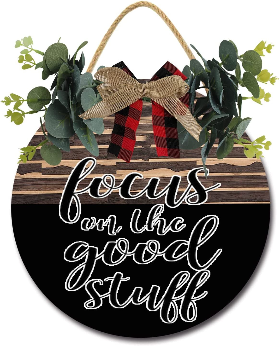 Eveokoki 12" Focus On The Good Door Sign Wall Hanging Signs Front Door Decor Home