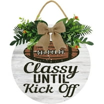 Eveokoki 12" Football Sign Classy Until Kick Off Football Round Hanging Sign Football Wooden Door Sign Door Hanger,Wood Hanging Decoration