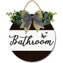 Eveokoki 12" Get Naked Bathroom Signs for Front Door Farmhouse ，Rustic Round Wooden Hanging Wreaths Funny Sign for Bathroom Wash House Toilet Housewarming Gift Decoration Indoor Wall Decor