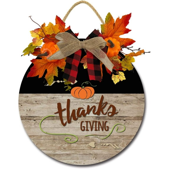 Eveokoki 12" Give Thanks Autumn Wreaths for Front Door, Welcome Sign for Front Door Farmhouse Porch Decor Fall Wreaths,Rustic Door Hangers Front Door with Greenery