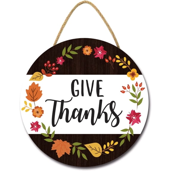 Eveokoki 12" Give Thanks Welcome Sign for Front Door Thanksgiving Wreaths Porch Door Wall Decor ,Autumn Wooden Hanging Thanksgiving Sign for Home FamerHouse Outdoor Indoor