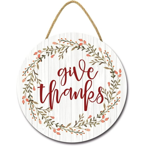 Eveokoki 12" Give Thanks Welcome Sign for Front Door Thanksgiving Wreaths Porch Door Wall Decor Autumn Wooden Hanging Thanksgiving Sign for Home FamerHouse Outdoor Indoor