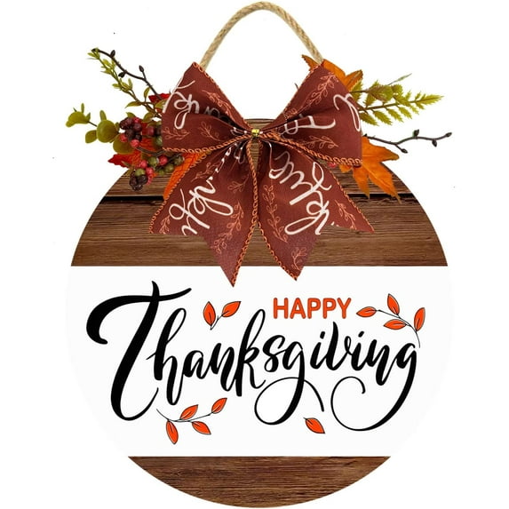 Eveokoki 12" Happy Thank*giving Sign Hanging Door Sign Thank*giving Day Wooden Door Hanging Rustic Decorative Pumpkin Sign Wooden Decor For Thank*giving Day Autumn