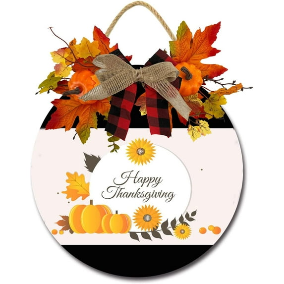 Eveokoki 12" Happy Thanksgiving Door Sign Farmhouse Thanksgiving Door Decorations, Hanging Decor Sign for Home Wall Front Door Porch Decorations,Hanger Holiday Decoration