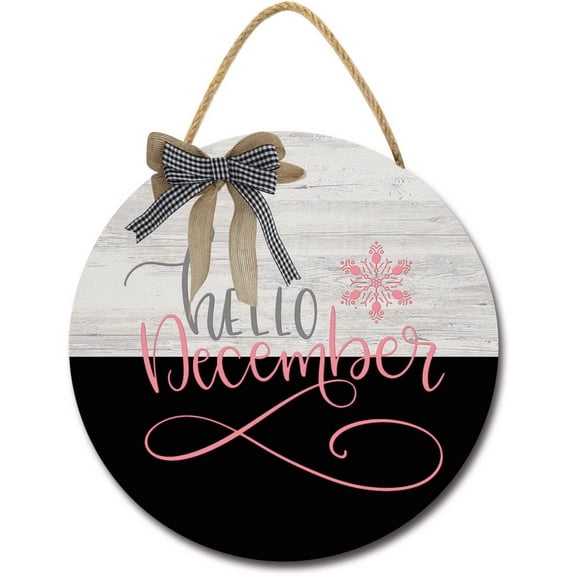 Eveokoki 12" Hello December Sign Farmhouse Door Signs for Wreaths Porch,Outdoor Signs For Porch, Wreaths For Front Porch Door Home Office Wall Decorationsin