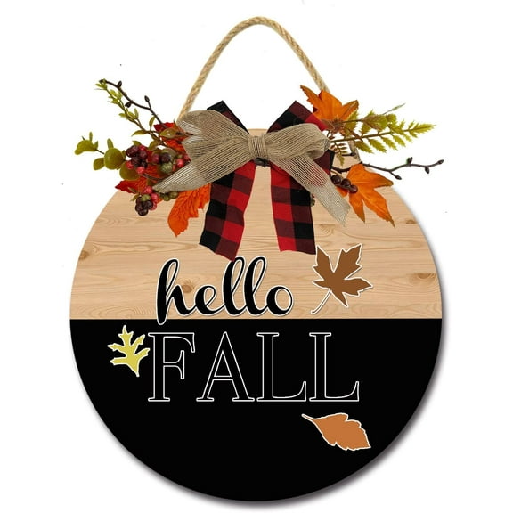 Eveokoki 12" Hello Fall Wreaths for Front Door Decor Hello Welcome Sign for Front Door Farmhouse Wall Decor,Hello Fall Thanksgiving Sign Fall Home Wreath Welcome Signs Round Wreath Sign