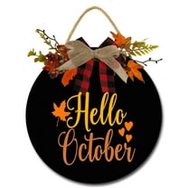 Eveokoki 12" Hello October Wooden Door Sign, Welcome Front Door Plaque Hanger Home Decoration for Farmhouse Office Coffee Shop,Hanging Sign Board with Hanging String for Home Decor