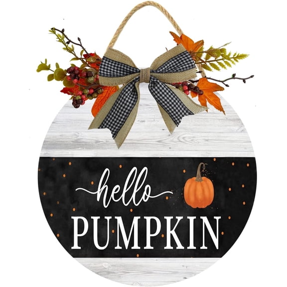 Eveokoki 12" Hello Pumpkin Wood Sign Hanging Front Door Sign Fall Wooden Wall Art Sign Hanging Hello Fall Porch Sign Rustic Wood Decor for Thanksgiving Day Autumn Party Decor