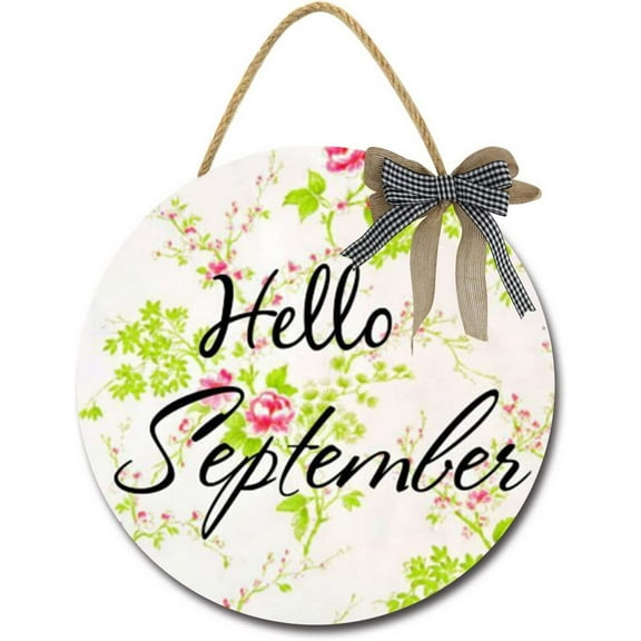 Eveokoki 12" Hello September Sign Farmhouse Door Signs for Wreaths Porch,Outdoor Signs For Porch, Wreaths For Front Porch Door Home Office Wall Decorationsin