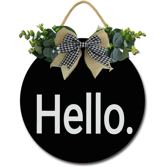Eveokoki 12" Hello Sign For Front Door Round Wood Sign Fall Wreath For Front Door Hanging Welcome Sign for Farmhouse Porch Fall Decoration Thanksgiving Front Door Wreath
