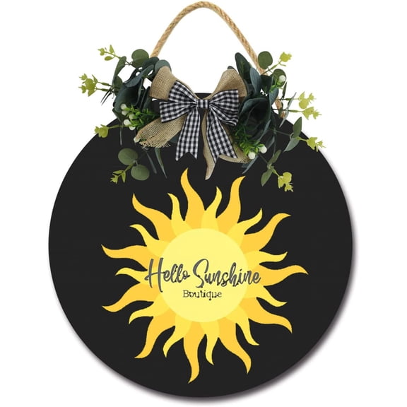 Eveokoki 12" Hello Sunshine Wooden Hanging Sign Summer Welcome Sign Front Door Decor with Lemon Bowknot Rustic Farmhouse Wood Sign Door Hanger for Spring Summer Holiday