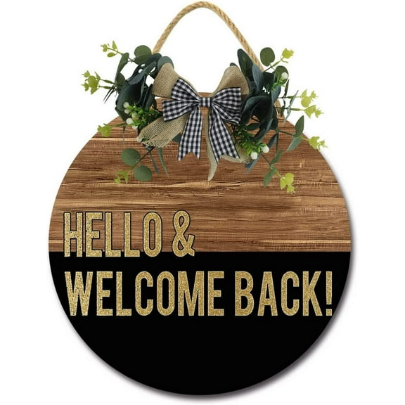 Eveokoki 12" Hello Welcome Back Sign for Front Door Outside Funny Porch Signs Outdoor,Funny Wreaths Decorations Rustic Farmhouse Wall Art Decor