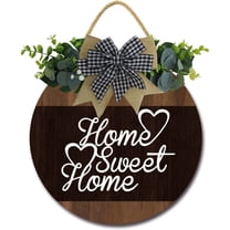 Eveokoki 12" Home Sweet Home Sign for Front Door Farmhouse Porch Rustic Round Wooden Hanging Wreaths for Christmas Festival Decoration Housewarming Gifts Wall Decor Outdoor Indoor