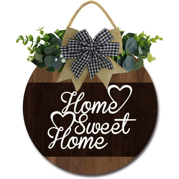 Eveokoki 12" Home Sweet Home Sign for Front Door Farmhouse Porch Rustic Round Wooden Hanging Wreaths for Christmas Festival Decoration Housewarming Gifts Wall Decor Outdoor Indoor