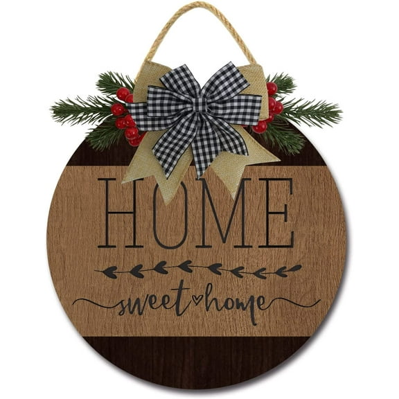 Eveokoki 12" Home Sweet Home Sign for Front Door Farmhouse Porch Rustic Round Wooden Hanging Wreaths for Housewarming gift Christmas Festival Decoration Wall Decor Outdoor Indoor