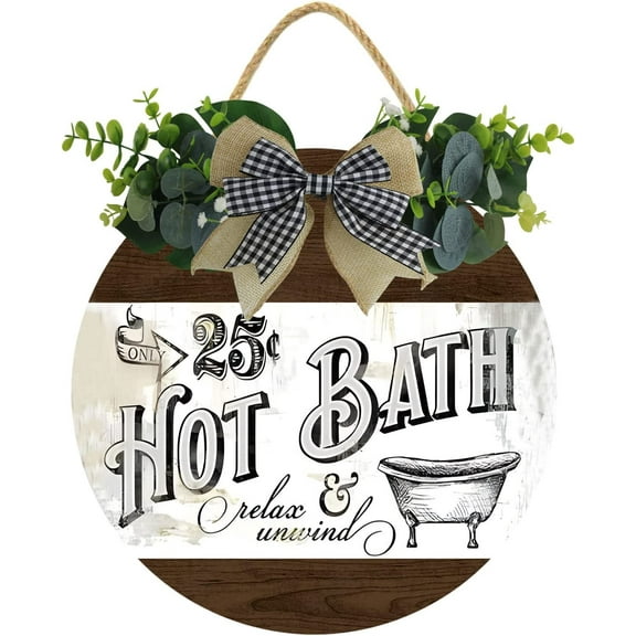 Eveokoki 12" Hot Bath Relax Soak Unwind Sign, Bathroom Decor Funny,Bathroom Wall Decoration Sign, Bathroom Wall Decor,Funny Bathroom Wall Art,Guest Bathroom Decor