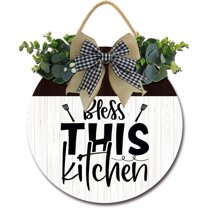 Eveokoki 12" Kitchen Decor Farmhouse Kitchen Wall Decor ,Wooden Round Rustic Kitchen Front Door Kitchen Sign for Home Decor Dining room Decration