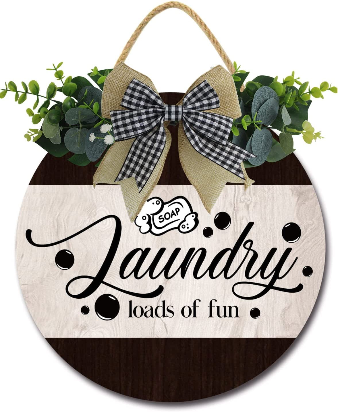 Eveokoki 12" Laundry Loads of Fun Sign，Rustic Wooden Plaque Wreaths for ...