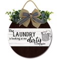 thumbnail image 1 of Eveokoki 12" The Laundry is Looking at Me Dirty Again Sign Rustic Wooden Plaque Wreaths for Laundry Room Wall Door Funny Decor Vintage Hanging Sign for Wash House Farmhouse, 1 of 5