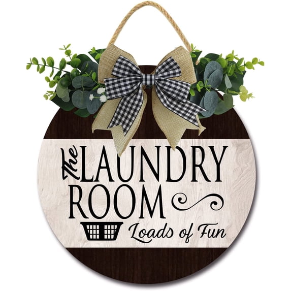 Eveokoki 12" The Laundry Room Loads of Fun Sign Rustic Wooden Plaque Wreaths for Wall Door Funny Decor Vintage Hanging Sign for Laundry Room Wash House Farmhouse