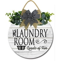Eveokoki 12" Laundry Room Sign Rustic Wooden Plaque Wreaths for Wall Door Funny Decor Vintage Hanging Sign for Laundry Room Wash House Farmhouse