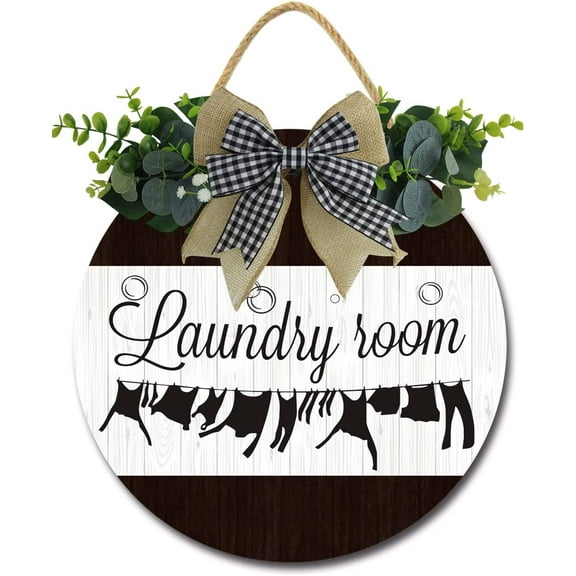 Eveokoki 12" Laundry Room Sign Rustic Wooden Round Plaque Wreaths for Wall Door Sign Vintage Hanging Laundry Room Decor for Wash House Farmhouse