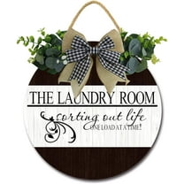 Eveokoki 12" The Laundry Room Soiting Out Life One Load At A Time Sign Rustic Wooden Round Plaque Wreaths for Wall Door Sign Vintage Hanging Laundry Room Decor for Wash House Farmhouse