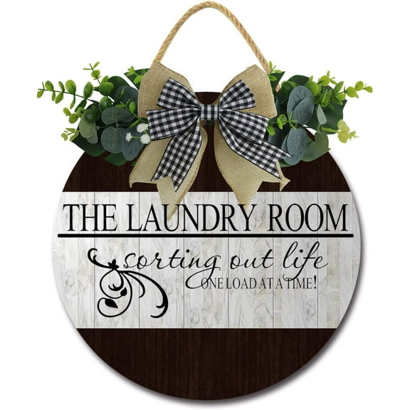 Eveokoki 12" The Laundry Room Soiting Out Life Sign Rustic Wooden Plaque Wreaths for Wall Door Funny Decor Vintage Hanging Sign for Laundry Room Wash House Farmhouse