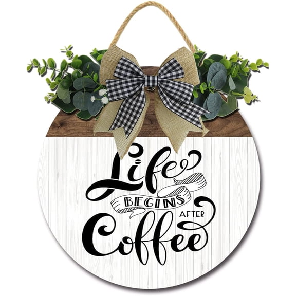 Eveokoki 12" Life Begins After Coffee Coffee Bar Decor Sign Farmhouse Wall Decor, Wooden Round Retro Rustic Coffee Bar Decor Coffee Lover Coffee Station Decor Home Office Kitchen