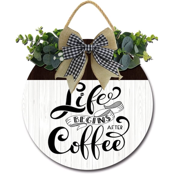 Eveokoki 12" Life Begins After Coffee Coffee Bar Decor Sign Rustic Farmhouse Wooden Round Retro Coffee Bar Decor Coffee Lover Coffee Station Decor Home Office Kitchen Wall Decor