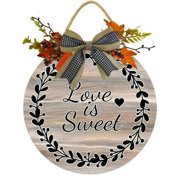 Eveokoki 12" Love Is Sweet Sign,Rustic Wooden Door Sign,Farmhouse Wall Decor ,Rustic Wood Home Sign,Rustic Door Decor,Wall Art,Wall Sign