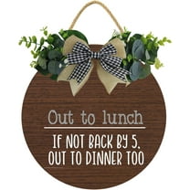 Eveokoki 12" Out To Lunch Signs, Out To Lunch If Not Back By Five Out For Dinner Also Wood Door Sign For Dining Break Room,Food Kitchen,Office Work,Wood Sign,Business Sign