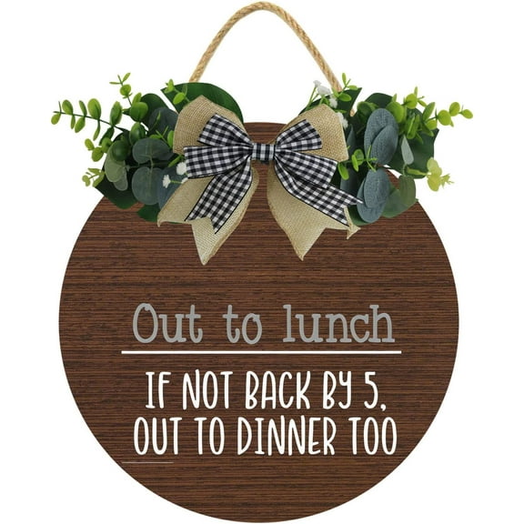 Eveokoki 12" Out To Lunch Signs, Out To Lunch If Not Back By Five Out For Dinner Also Wood Door Sign For Dining Break Room,Food Kitchen,Office Work,Wood Sign,Business Sign