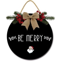 Eveokoki 12" Be Merry Sign Christmas Decoration Door Decor Wooden Hanging Welcome Sign Front Door Christmas Wreath for Home Indoor Outdoor Farmhouse Wall Window Decoration Black