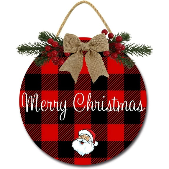 Eveokoki 12" Merry Sign Christmas Welcome Door Sign Round Wooden Hanging Wreaths for Porch Home Wall Decor Farmhouse Christmas Holiday Decoration Outdoor Indoor