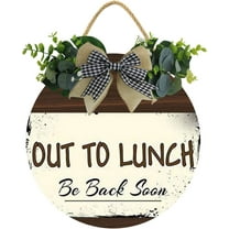 Eveokoki 12" Out For Lunch Sign, Out To Lunch Be Back Soon Wood Door Sign For Dining Break Room,Food Kitchen,Office Work,Wood Sign,Business Sign