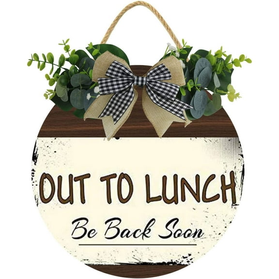 Eveokoki 12" Out For Lunch Sign, Out To Lunch Be Back Soon Wood Door Sign For Dining Break Room,Food Kitchen,Office Work,Wood Sign,Business Sign
