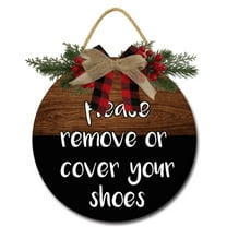 Eveokoki 12" Please Remove Or Cover Your Shoes Door Sign,Wood Hanging Plaque with Rope, Polite Message - Dark Wood - Rustic Entryway, Porch, Door Hanger,Please No Shoes Sign