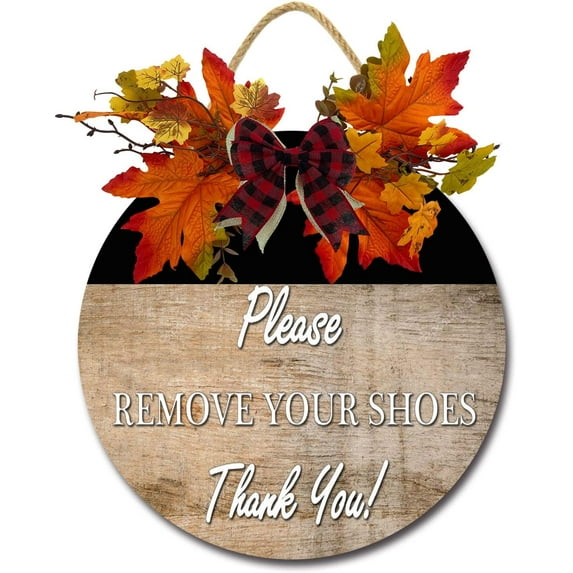 Eveokoki 12" Please Remove Your Shoes Sign Wooden Shoes Off Sign Decorative Take Off Shoes Sign No Shoes Wall Polite Sign Hanging for Front Door Home - Welcome Hanging