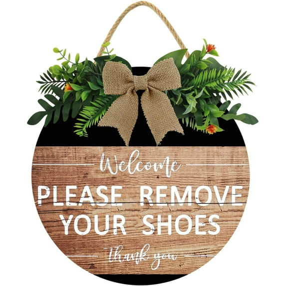 Eveokoki 12" Please Remove Your Shoes Wall Decorative Sign Wood Welcome Sign Remove Shoes Wooden Sign Hanging Wooden Home Sign Rustic Wall Decor for Home