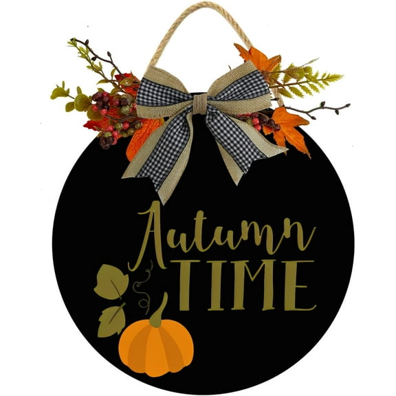 Eveokoki 12" Pumpkin Autumn Time Wood Sign Hanging Front Door Sign Fall Wooden Wall Art Sign Hanging Hello Fall Porch Sign Rustic Wood Decor for Thanksgiving Day Autumn Party Decor