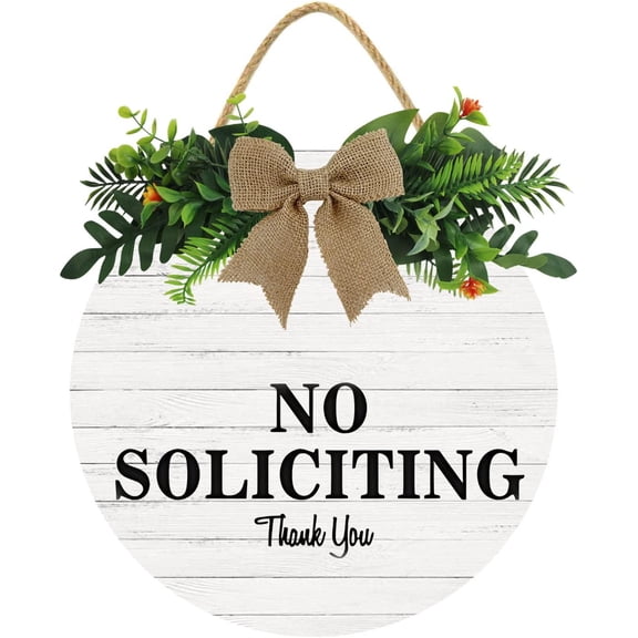 Eveokoki 12" Ring Doorbell Sign, No Soliciting Thank You Door Wood Sign for All Seasons Home Front Porch Door Decoration with Buffalo Plaid Bow