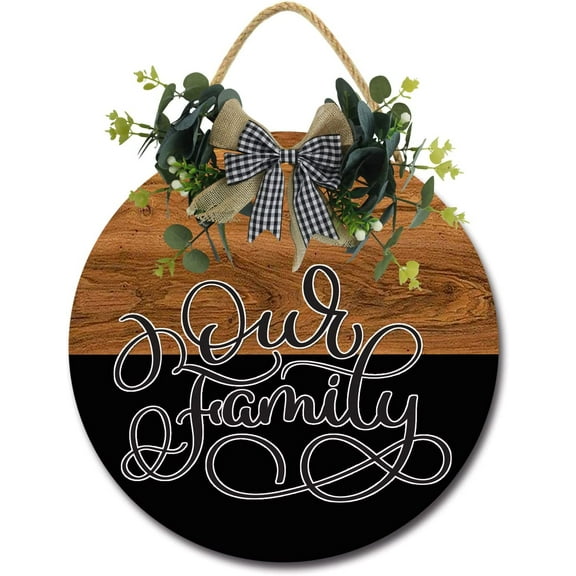 Eveokoki 12" Rustic Hanging Wooden Signs,Our Family Family Sign Rustic Wall Decor Indoor and Outdoor Decoration Farmhouse Primitive for Home Wall Sign Door