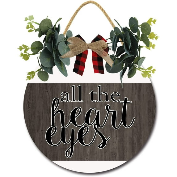 Eveokoki 12" Rustic Sign All The Heart Eyes Sign Door Decor Wooden Front Door Hanger Wall Art Door Hanging Fall Winter Farmhouse Indoor Outdoor Home Porch Yard Decor