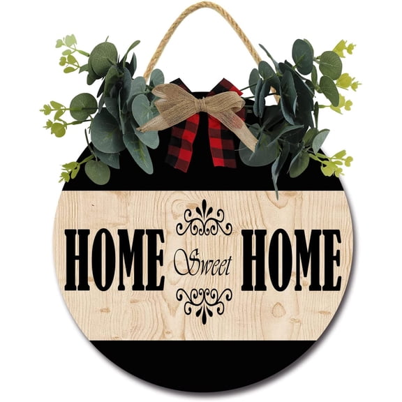 Eveokoki 12" Rustic Sign Home Sweet Home Sign Door Decor Wooden Front Door Hanger Wall Art Door Hanging Fall Winter Farmhouse Indoor Outdoor Home Porch Yard Decor