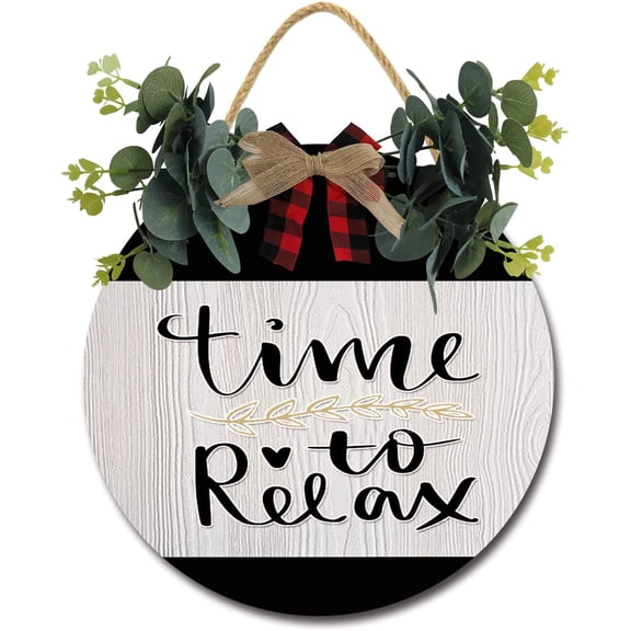 Eveokoki 12" Rustic Sign Time To Relax Sign Door Decor Wooden Front Door Hanger Wall Art Door Hanging Fall Winter Farmhouse Indoor Outdoor Home Porch Yard Decor